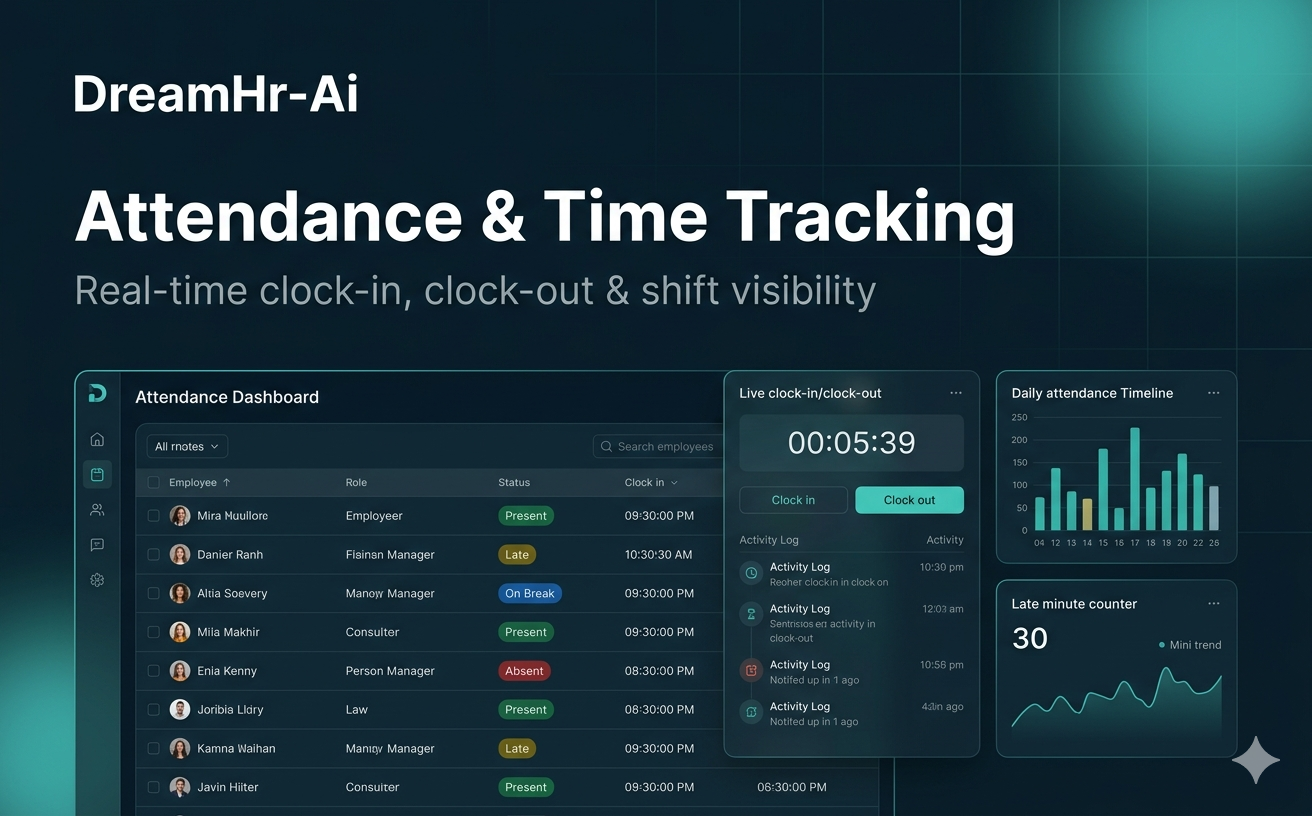 DreamHR-Ai attendance and time tracking dashboard