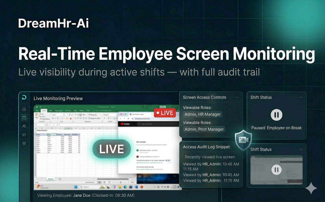 DreamHR-Ai real-time employee screen monitoring with audit trail